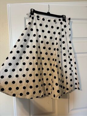 Polka Dot Midi Skirt - Black Dot on White